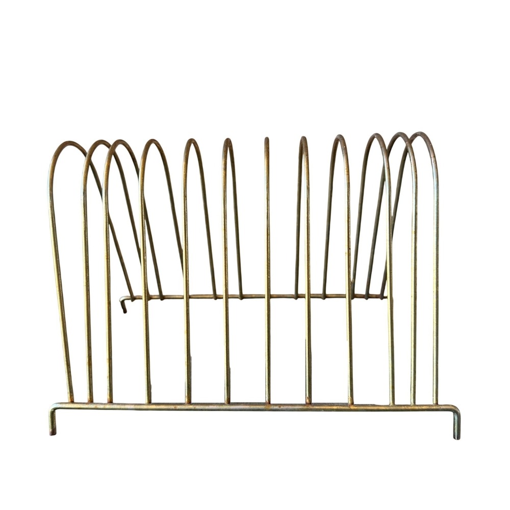 Vintage Mid Century Modern Brass Wire Record Rack Desktop Organizer 10.5 Inch